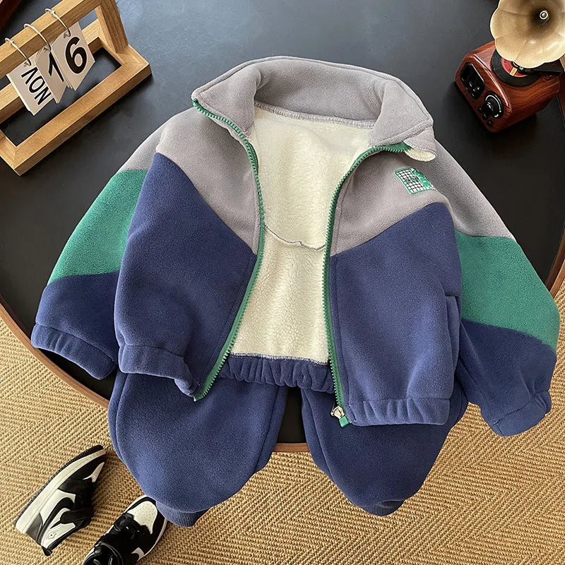 2 Pieces Set Baby Kid Boys Color-blocking Jackets Outwears And Solid Color Pants Wholesale 231130286