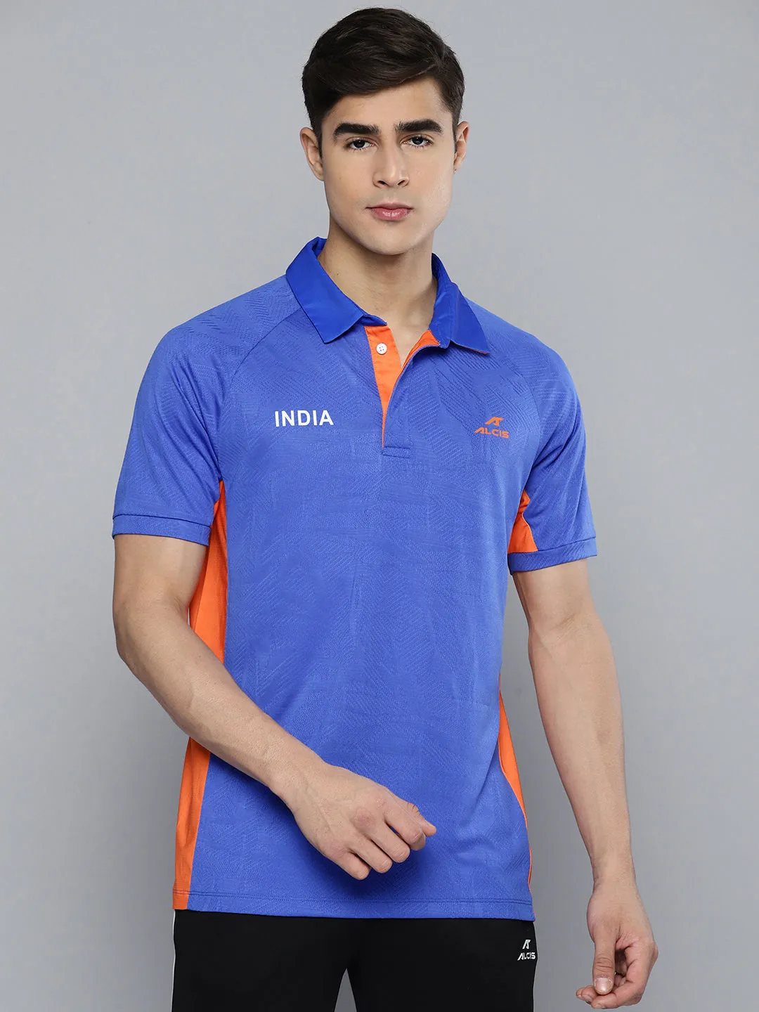 Alcis Men Blue Orange Colourblocked Indian Cricket Team Polo Collar T-shirt