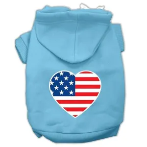 American Flag Heart Screen Print Pet Hoodies Baby Blue Size Xs (8)