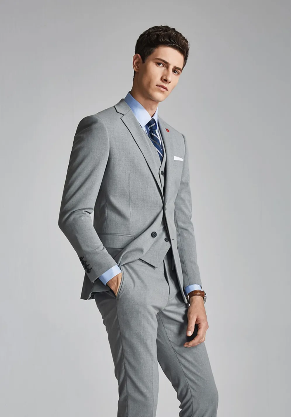 Anthony Groom Grey Suit, Vest, Pants (3 Piece)