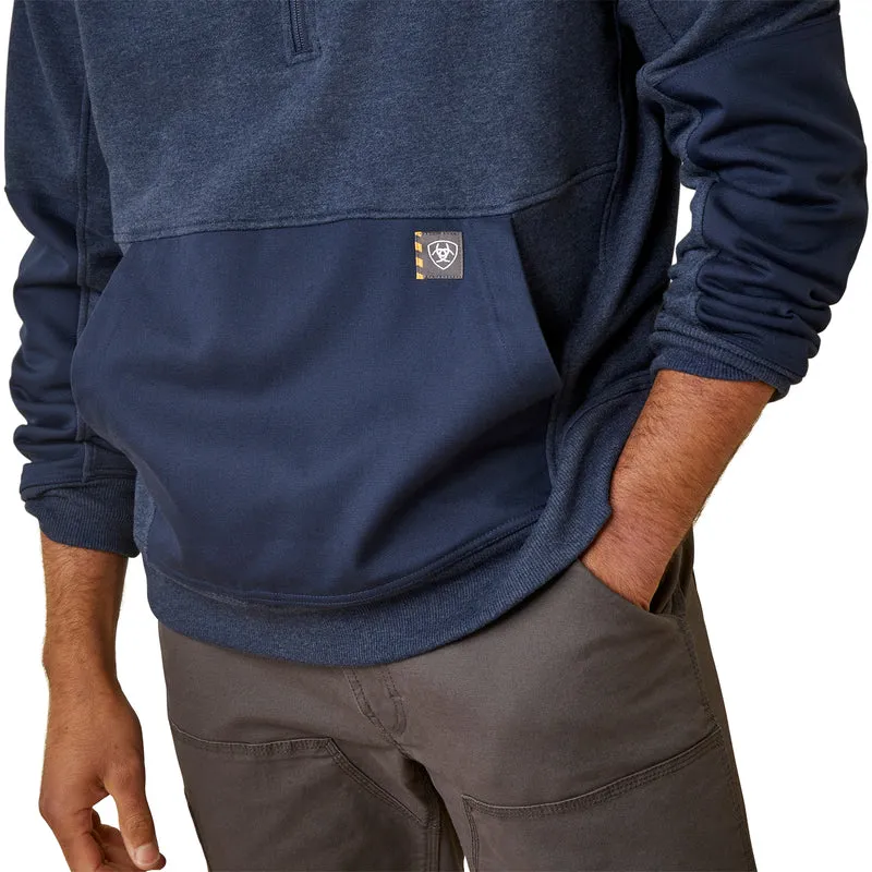 'Ariat' Men's Rebar Workman Duracanvas 1/4 Zip Sweatshirt - Navy Heather / Navy