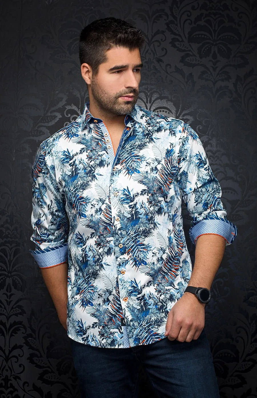 Au Noir Stretch Shirt | Renaud White Blue