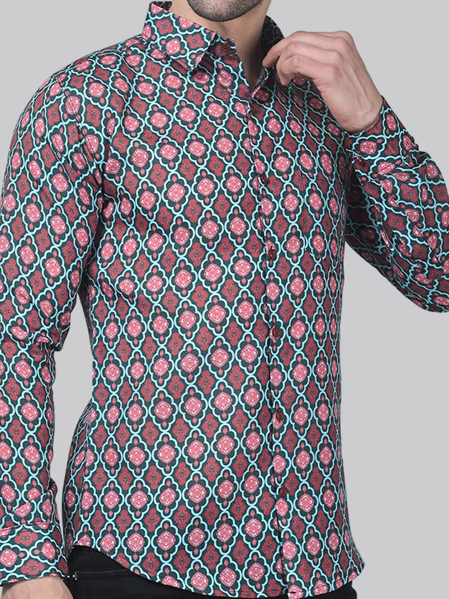 Avant-garde Men's Printed Full Sleeve Cotton Button-Up Shirt for Men