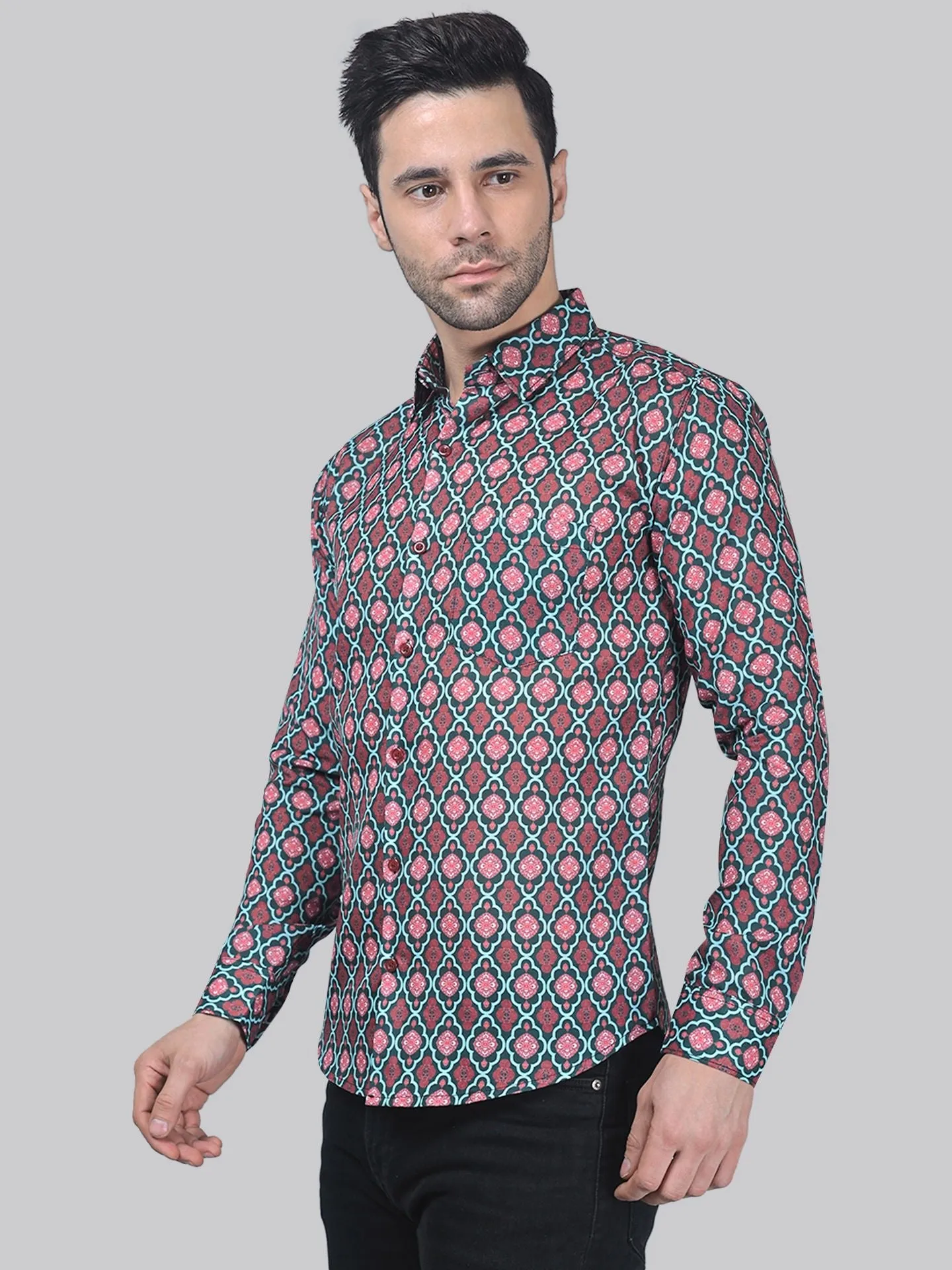 Avant-garde Men's Printed Full Sleeve Cotton Button-Up Shirt for Men