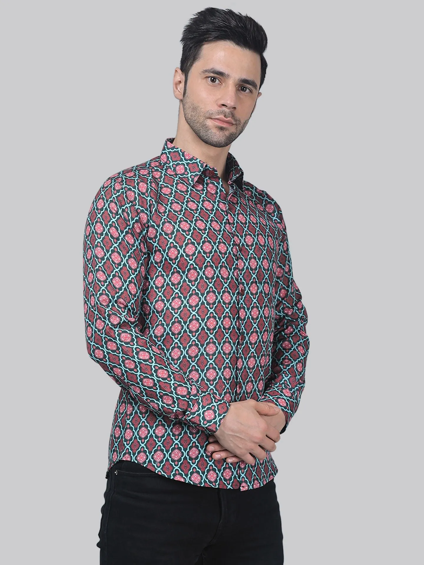 Avant-garde Men's Printed Full Sleeve Cotton Button-Up Shirt for Men