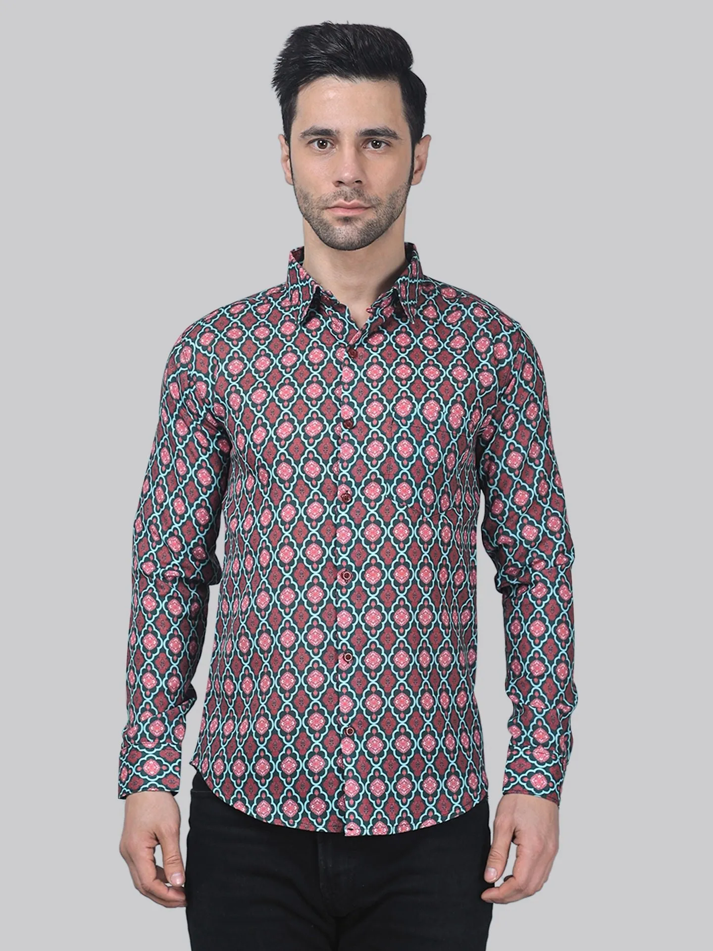 Avant-garde Men's Printed Full Sleeve Cotton Button-Up Shirt for Men