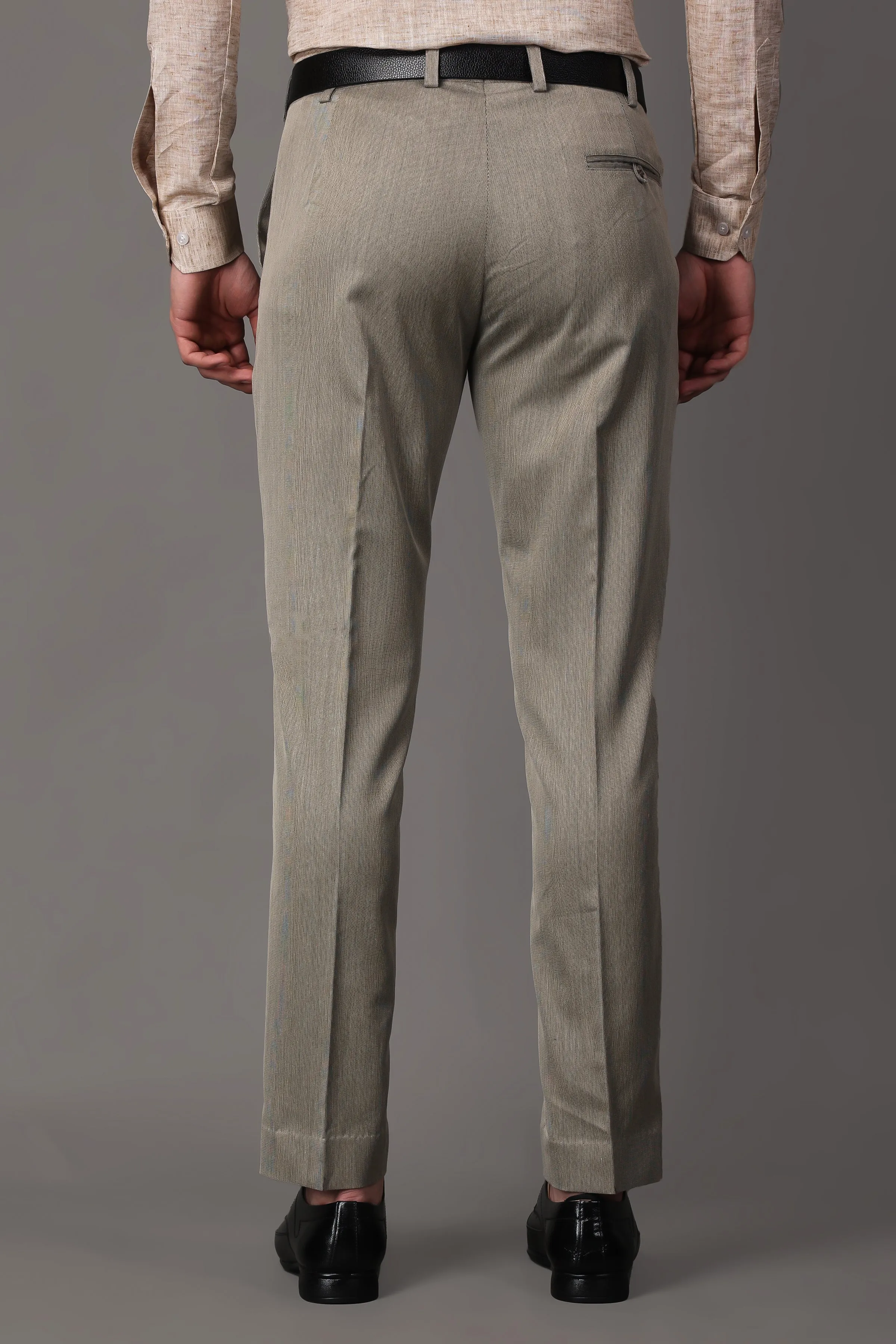 Beige Textured Stretch Trousers