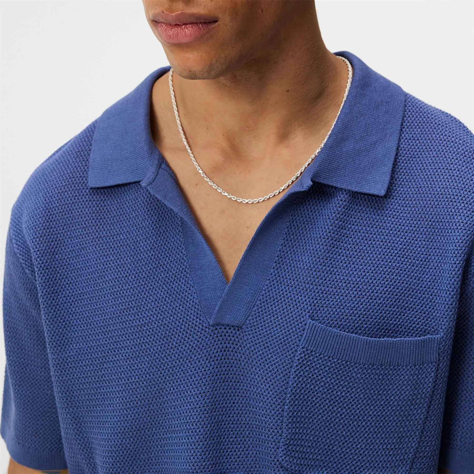 Ben Slim Fit Open Collar Silk Polo Bijou Blue - SS24