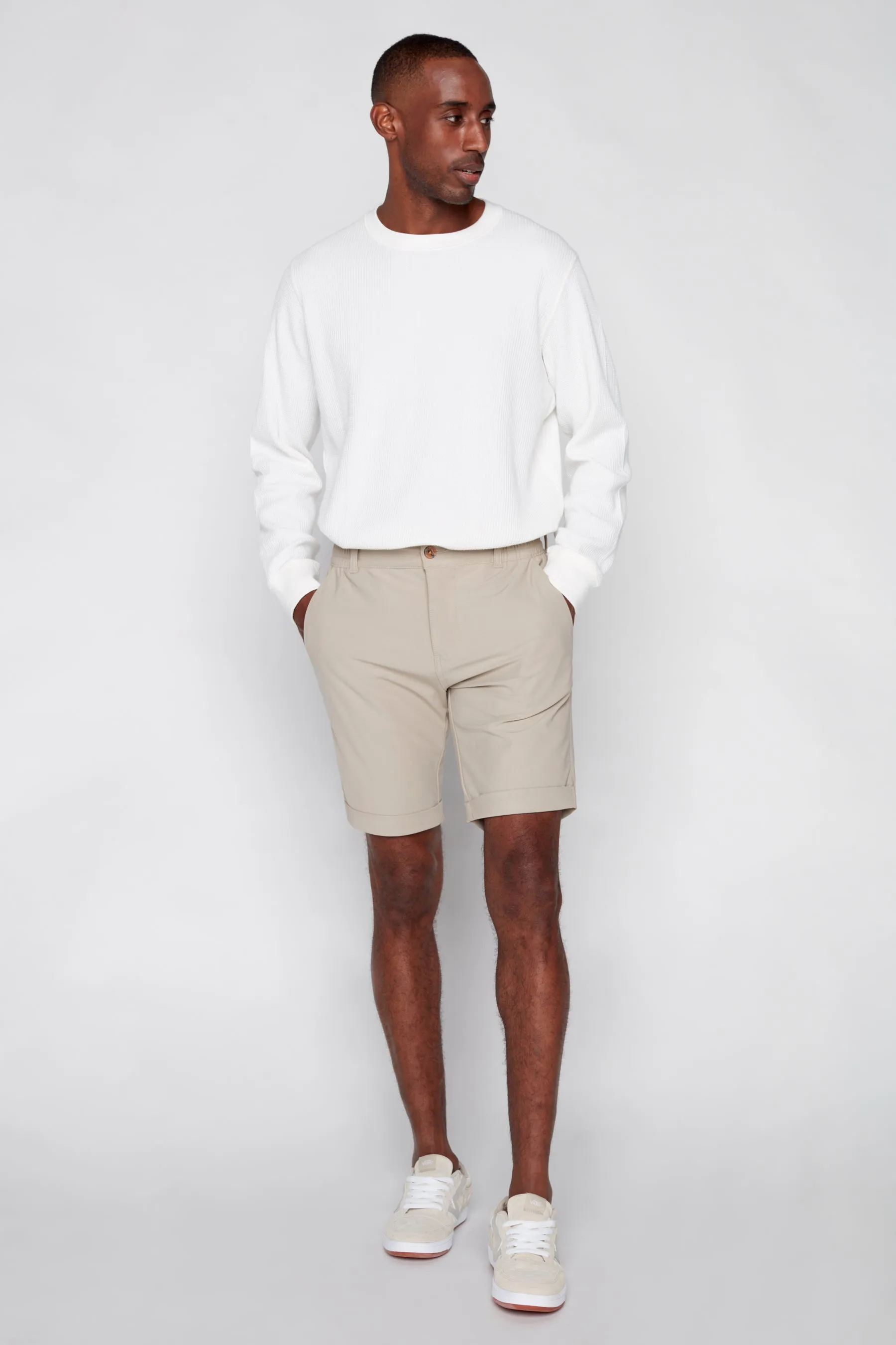 BILLY - Elastic Waist Roll Up Shorts - Sage