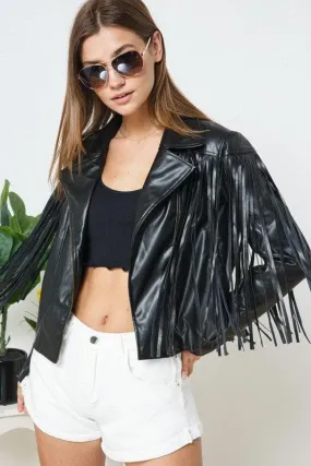 BLUE B Faux Leather Moto Fringe Jacket