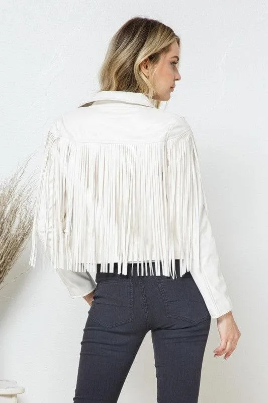 BLUE B Faux Leather Moto Fringe Jacket