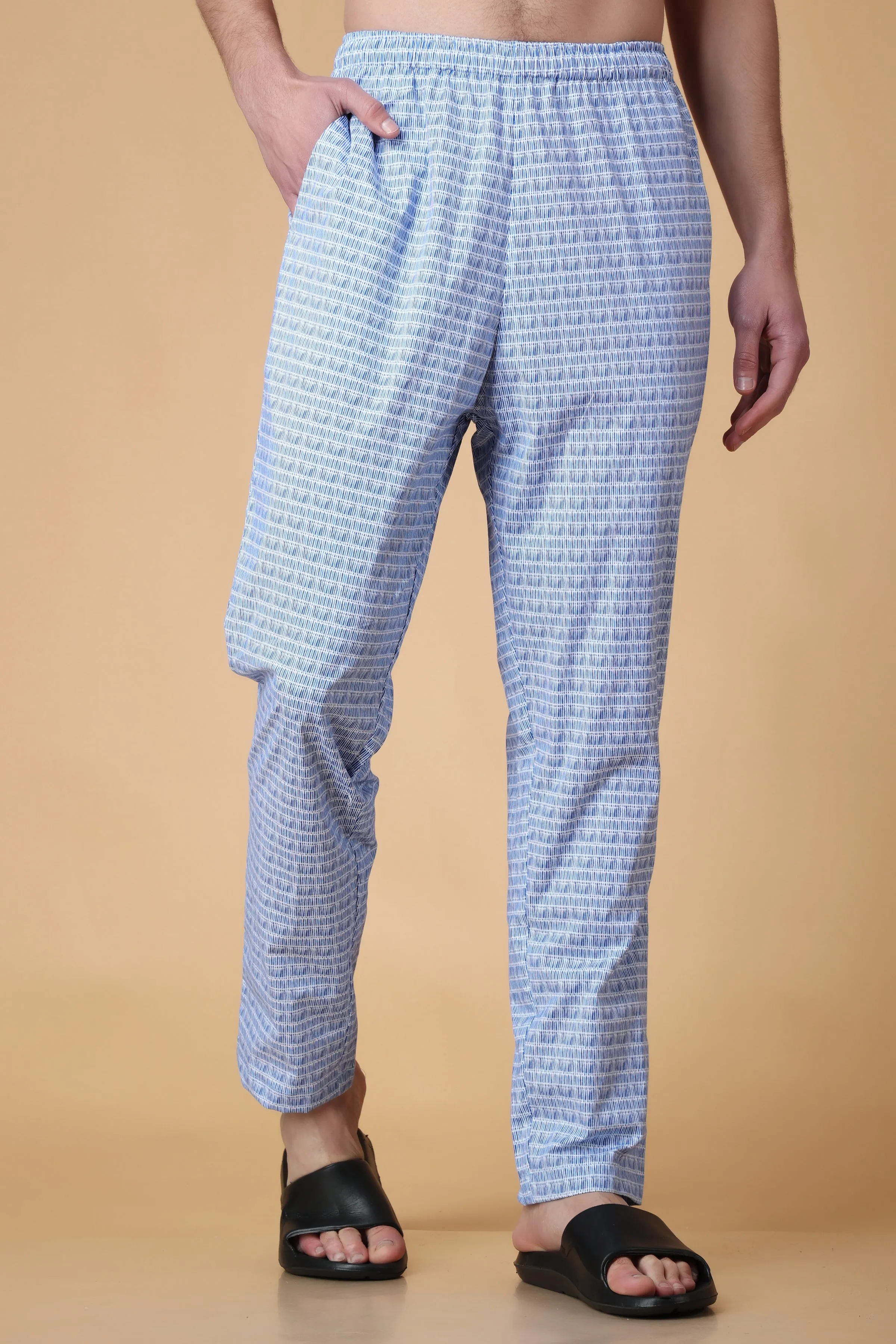 Blue Printed Cotton Pant Pajama