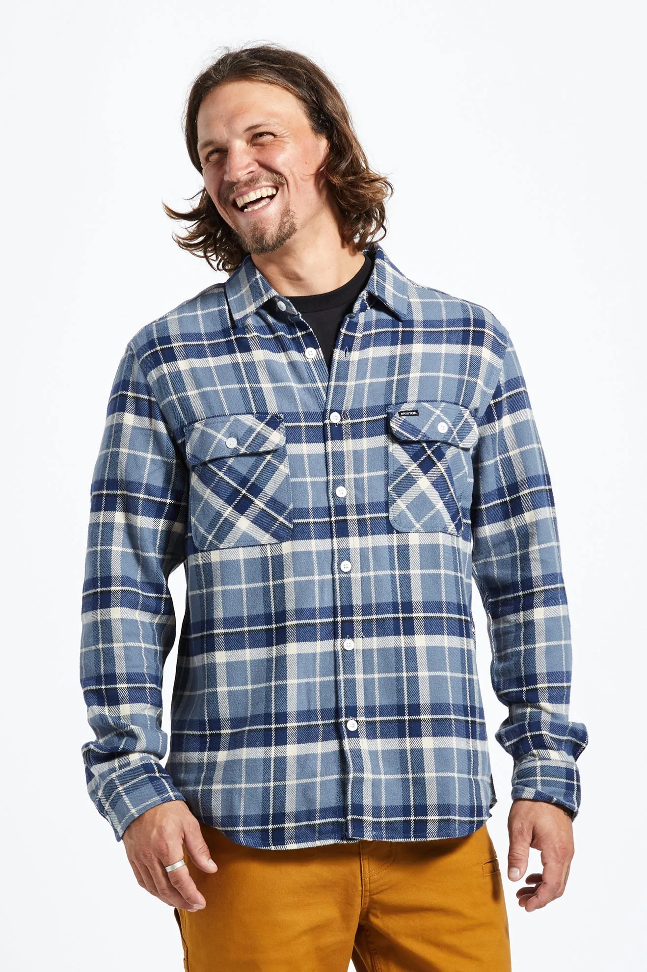 Bowery L/S Flannel - Flint Blue/Twilight Blue/Beige