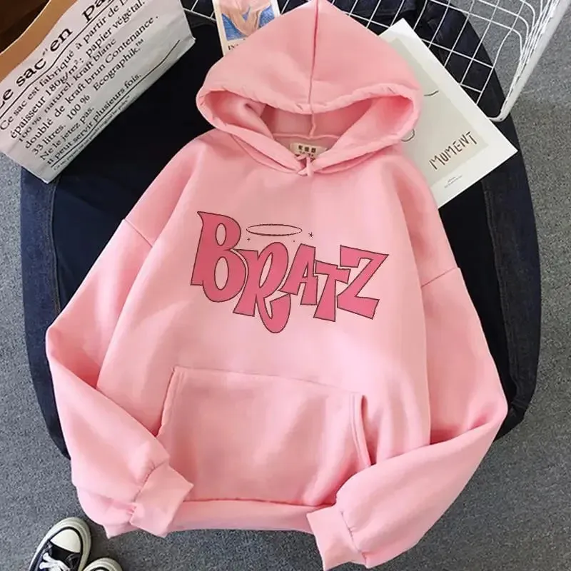 Bratz Letter Hooded Polo Shirt Unisex Long Sleeve Hip Hop Streetwear Sweatshirt Hoodies For Men Women