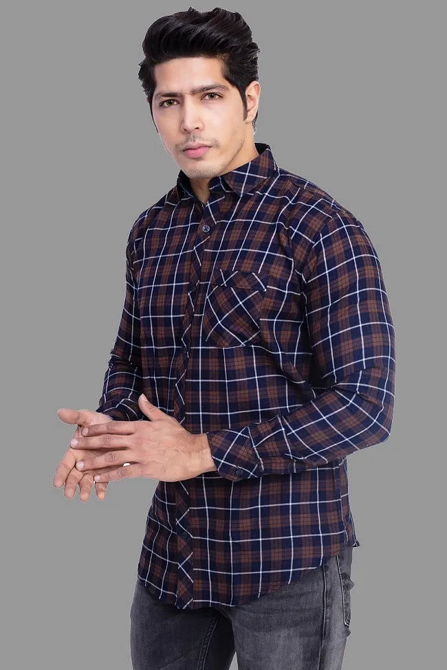 Check Shirt for Men - Men Regular Fit Checked Shirt Brown