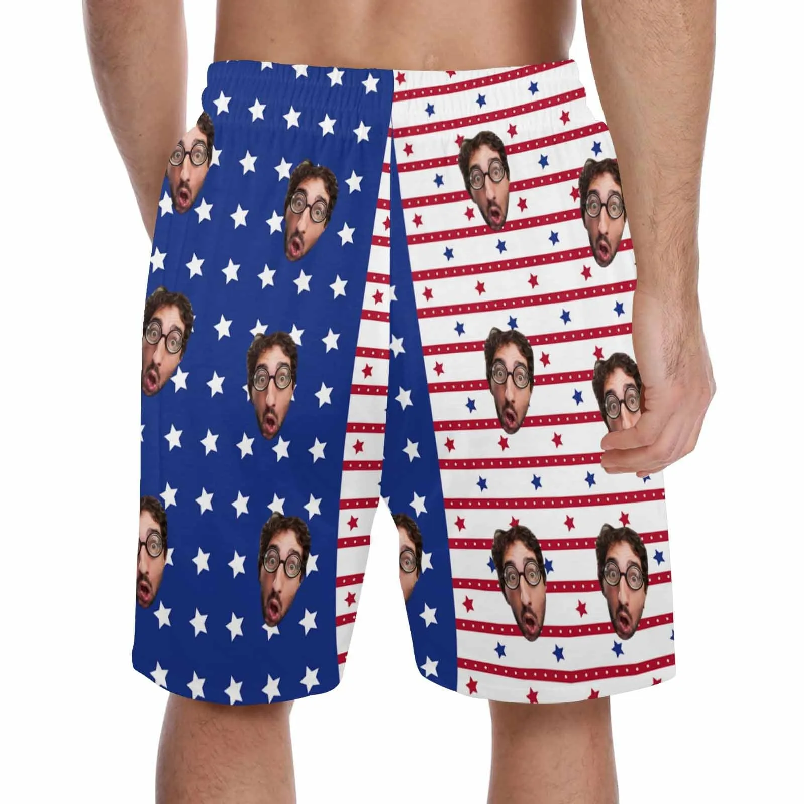 Custom Face Men's Pajama Shorts Personalized American Flag Sleepwear Shorts