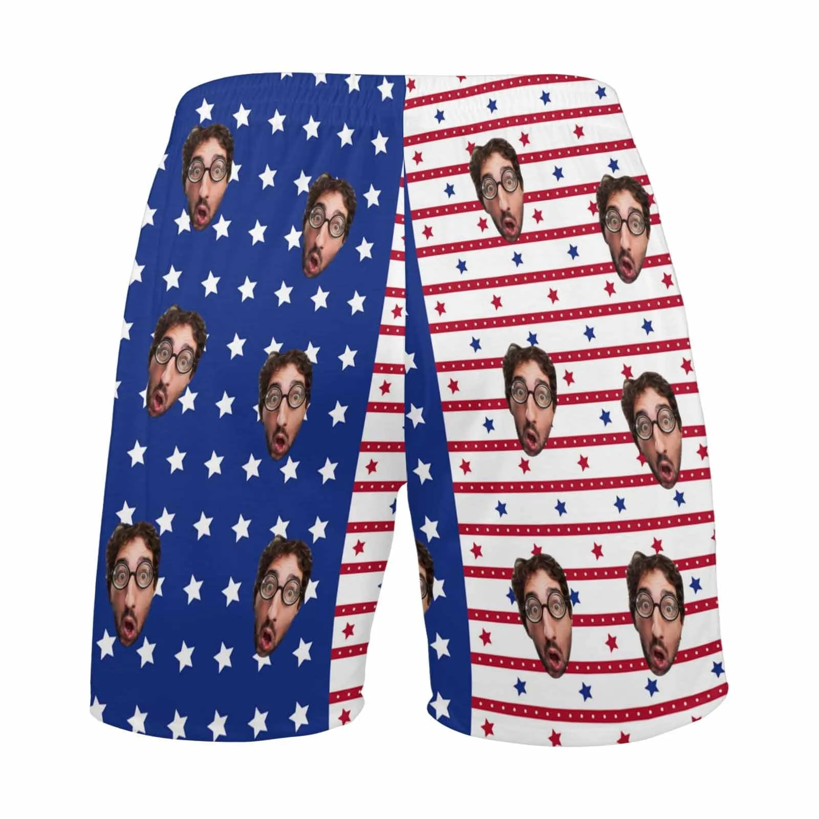 Custom Face Men's Pajama Shorts Personalized American Flag Sleepwear Shorts