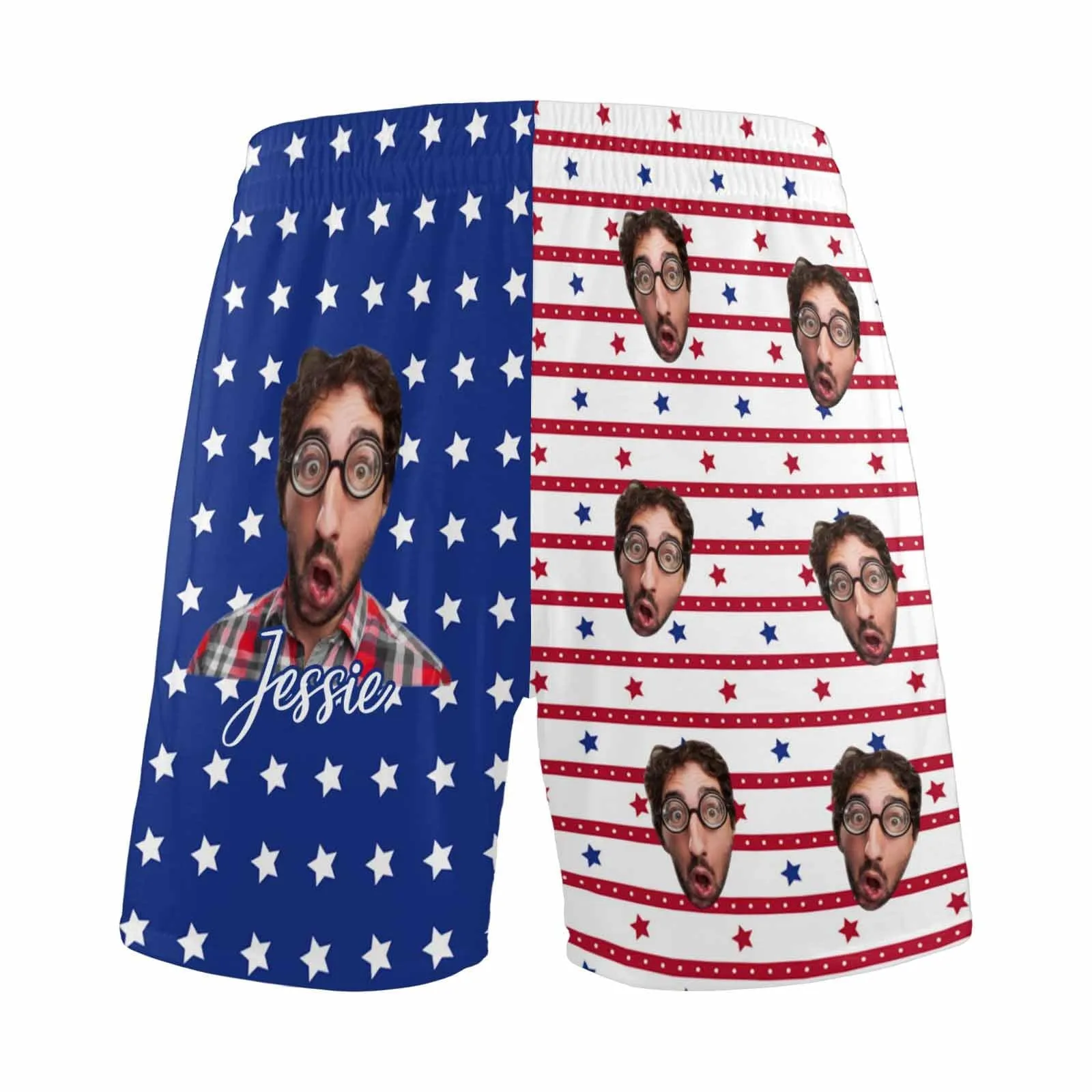 Custom Face Men's Pajama Shorts Personalized American Flag Sleepwear Shorts