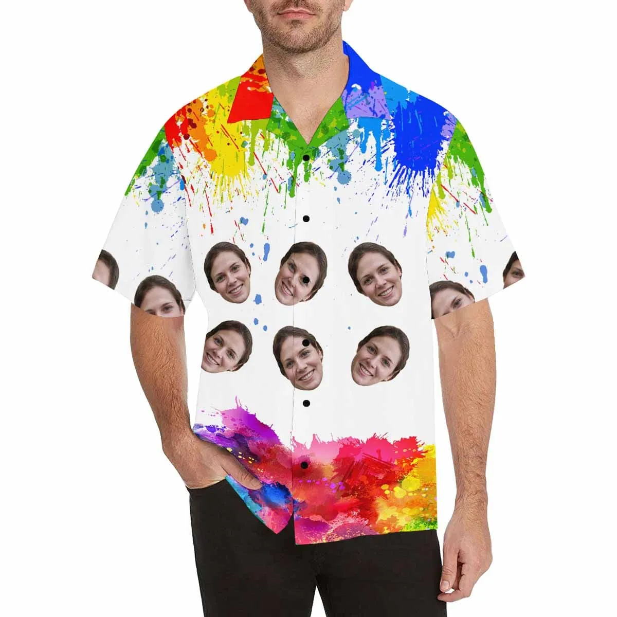 Custom Face Rainbow Men's All Over Print Hawaiian Shirt