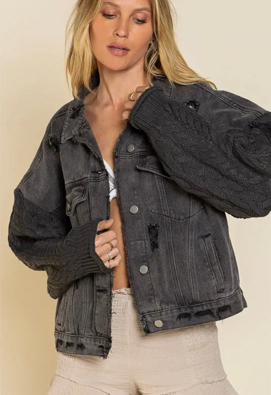 Denim Sweater Jacket - Black Charcoal