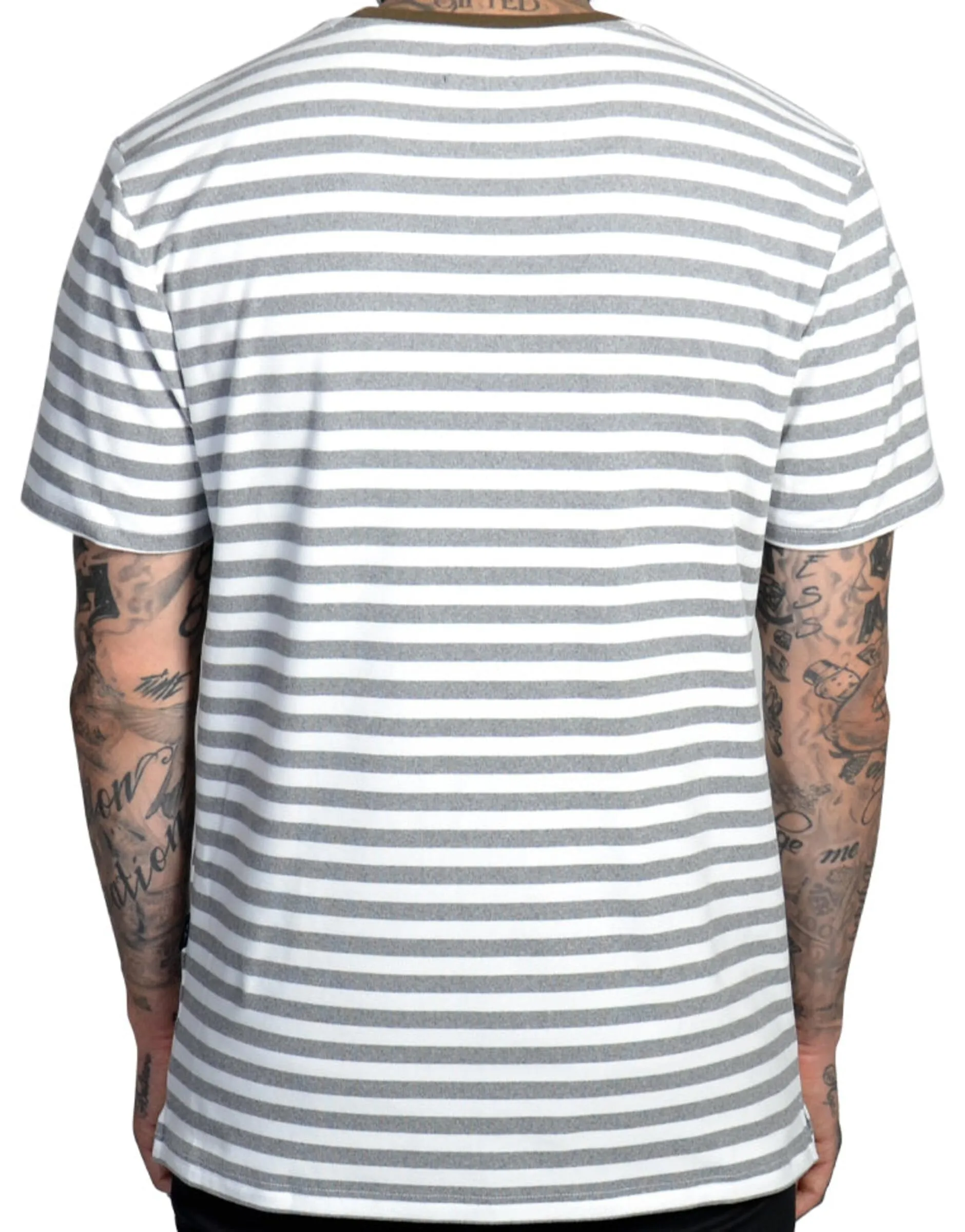 Fake News Striped Tee (Wte/Dark Olive) /D1