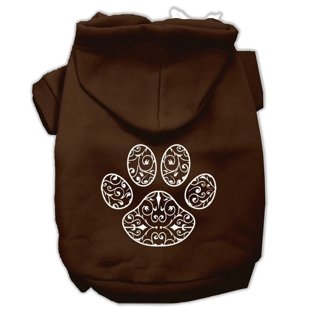 Henna Paw Screen Print Pet Hoodies Brown Size XS (8)