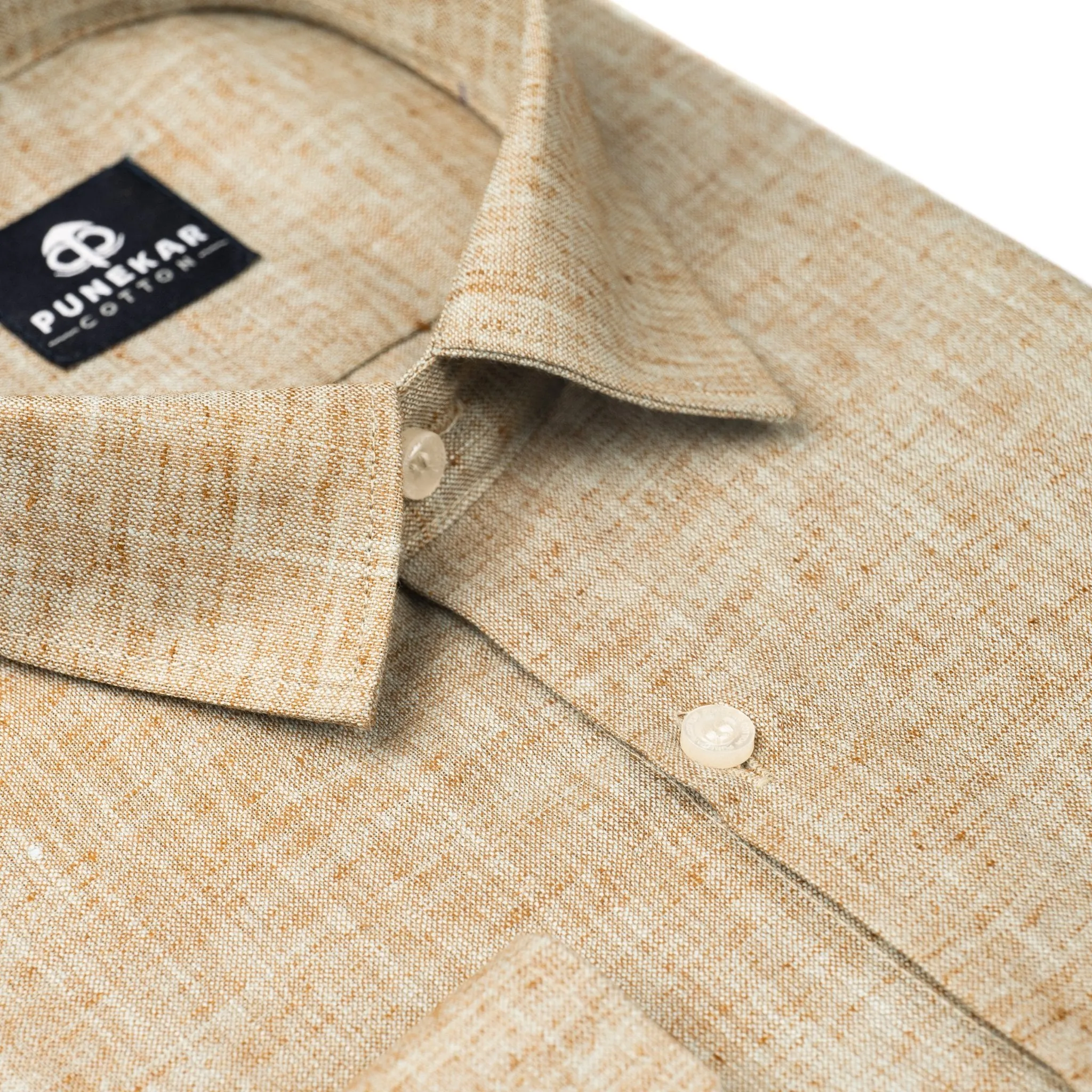 Khaki Color Blend Cotton Shirt For Men