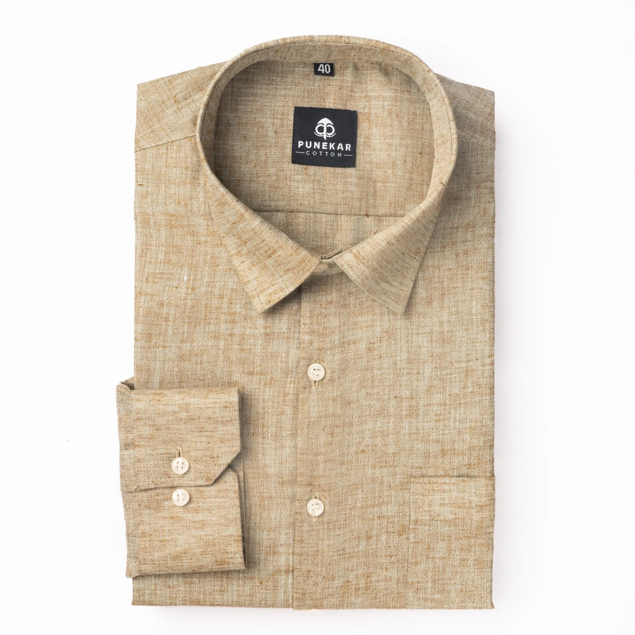 Khaki Color Blend Cotton Shirt For Men