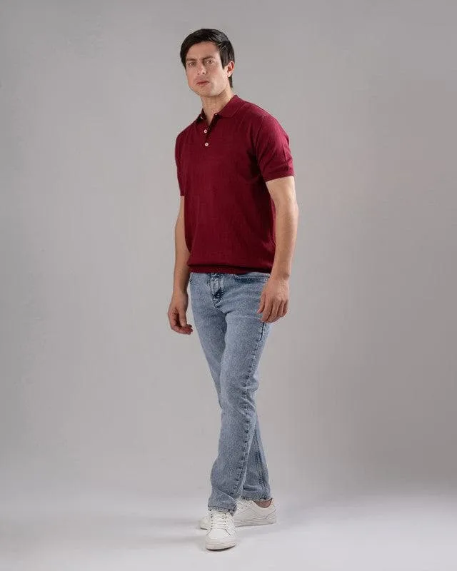 KNIT POLO SHIRT  - WINE