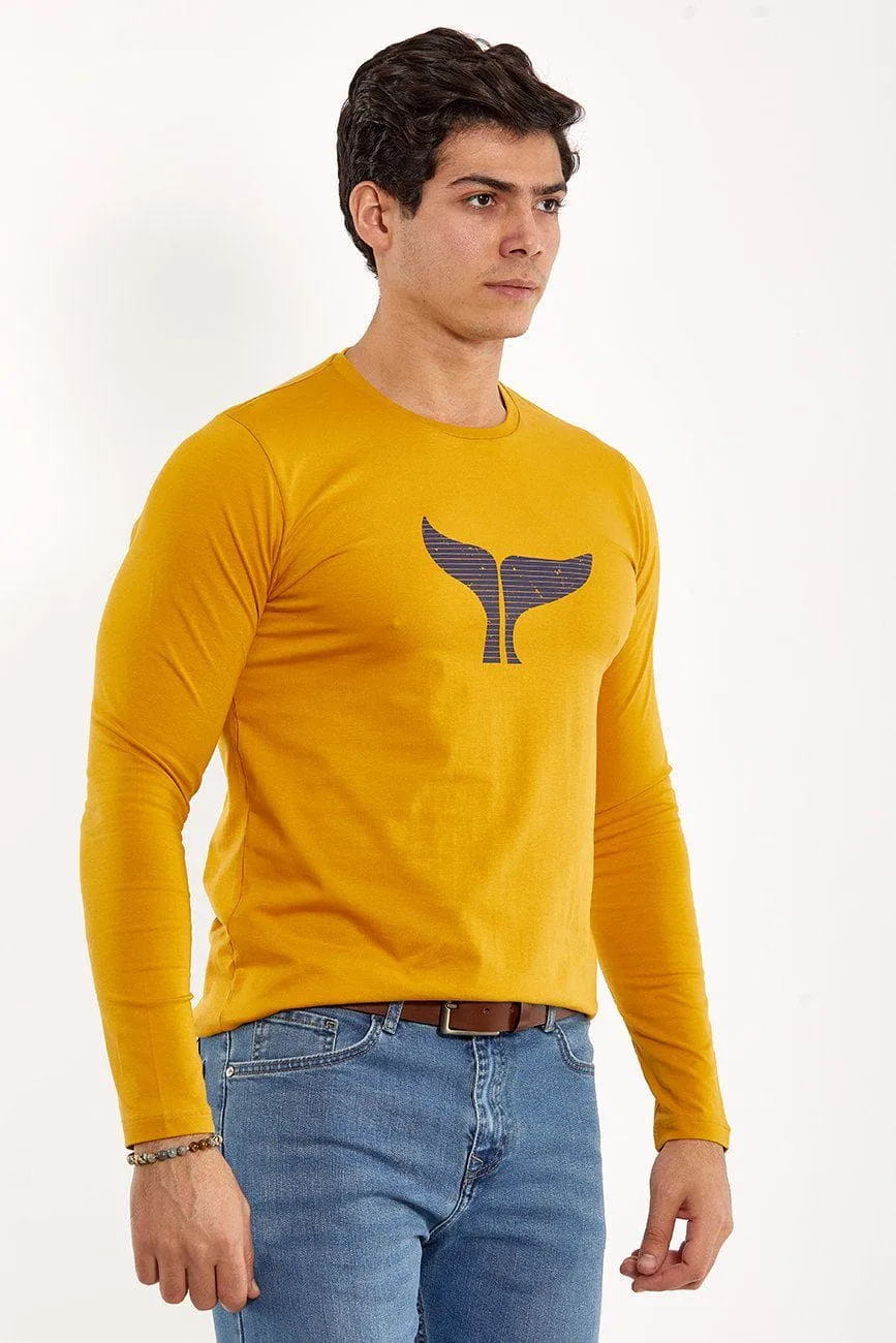 Long Sleeve Round Neck Graphic T-Shirt - MUSTARD