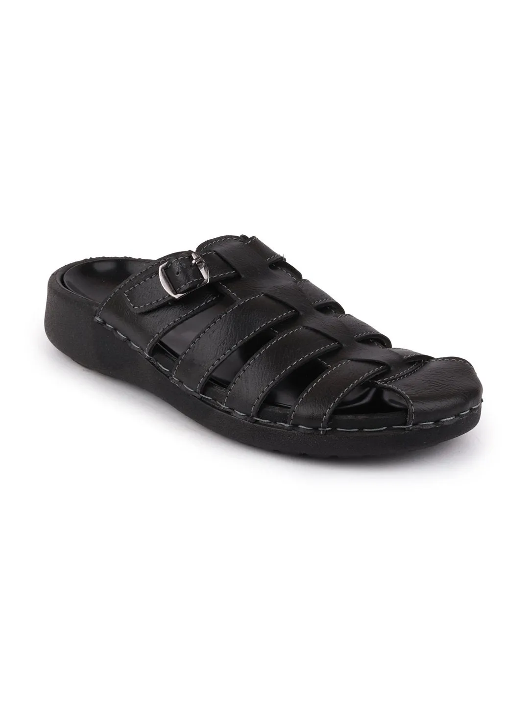 Men Black Casual Slip-On Fishermen Sandals