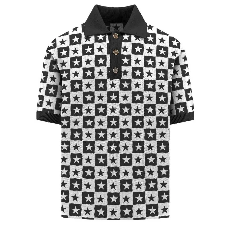 Men's black jacquard vintage knit polo shirt