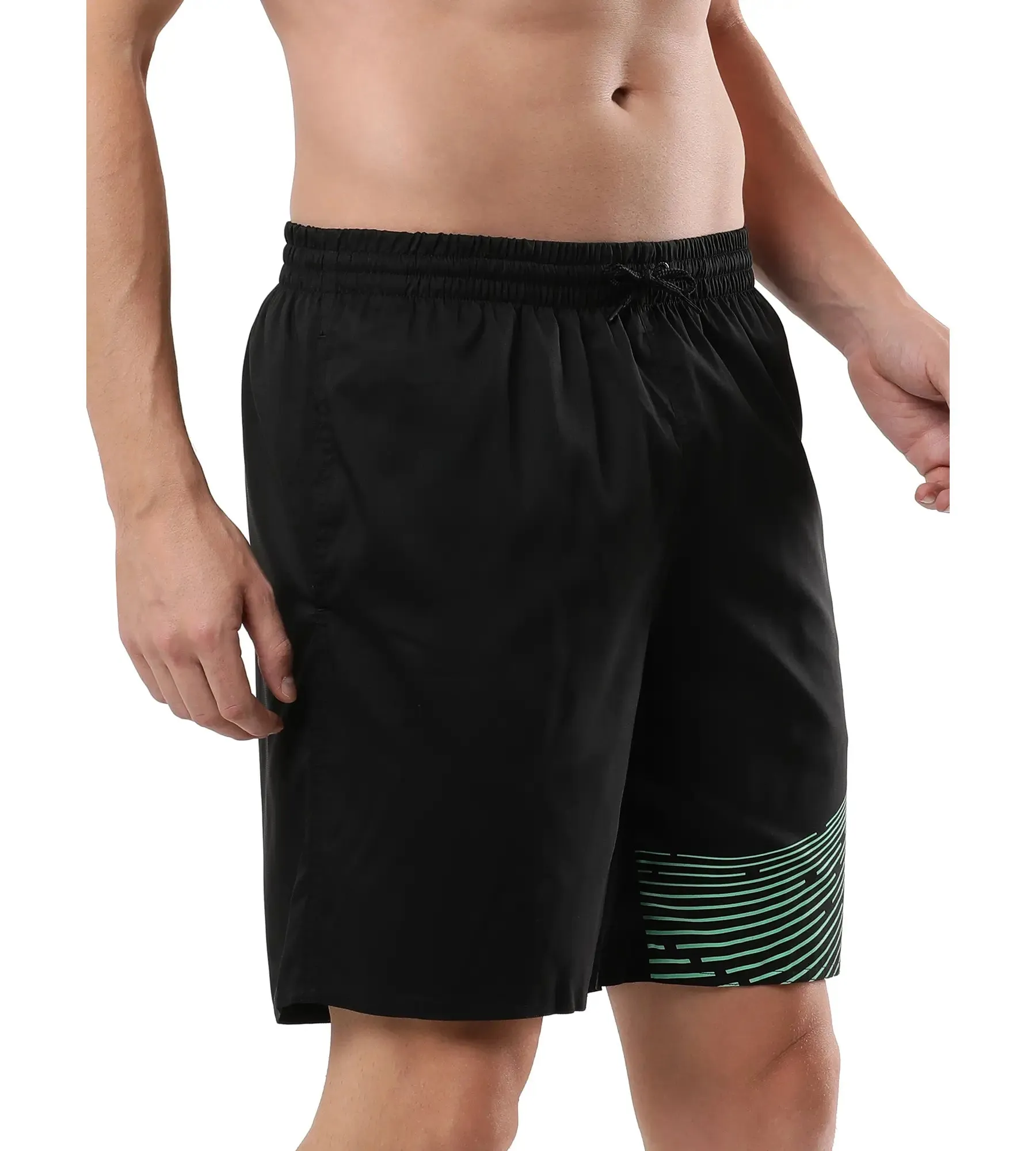 Men's Essential Medley Logo Printed Watershorts - Black  &  Harlequin Green