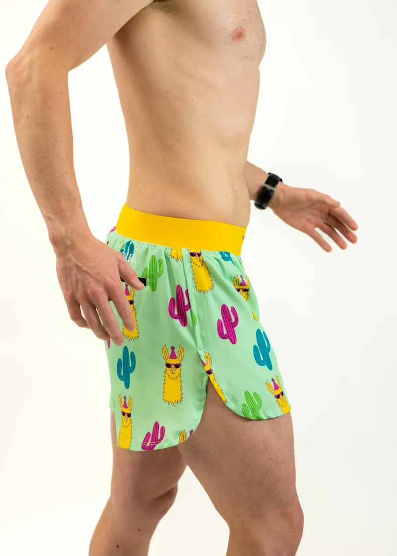 Men's Green Llamas 4" Half Split Shorts