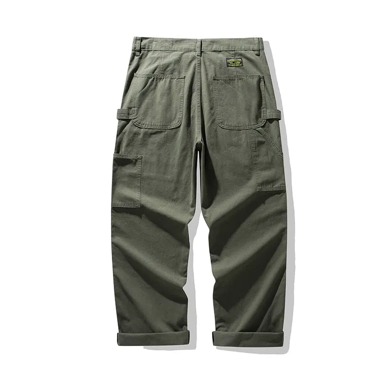 Men's Vintage Casual Canvas Railroad Worker Multi-Pocket Cargo Pants