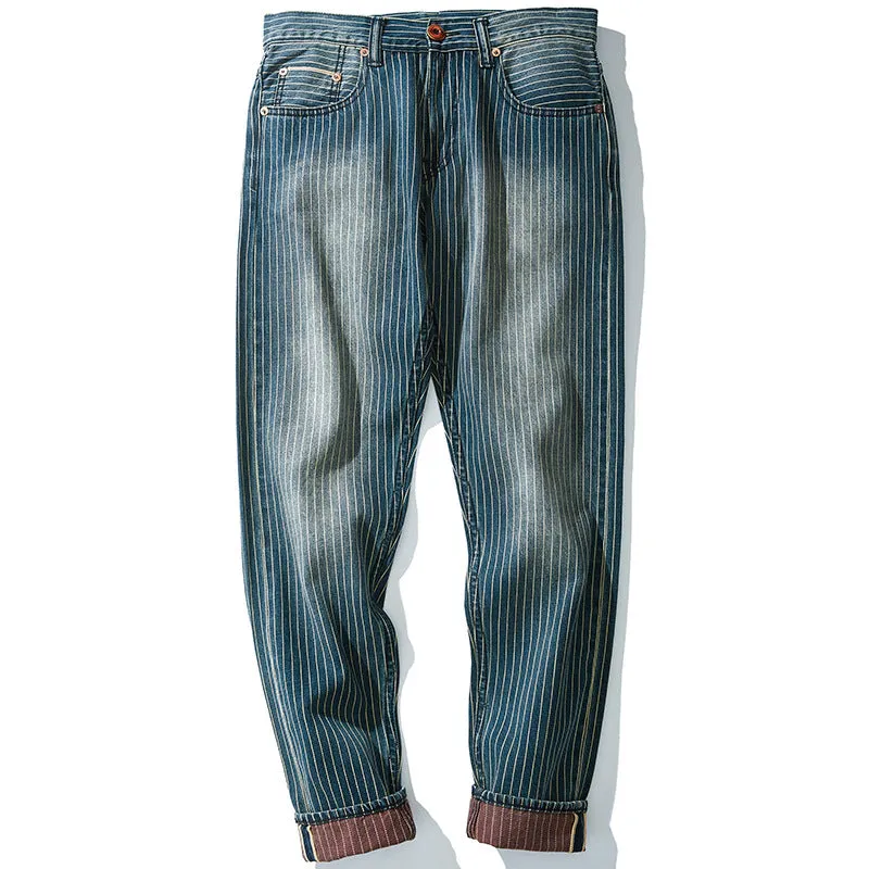 Men's Vintage wash Selvedge denim Tapered leg casual pants