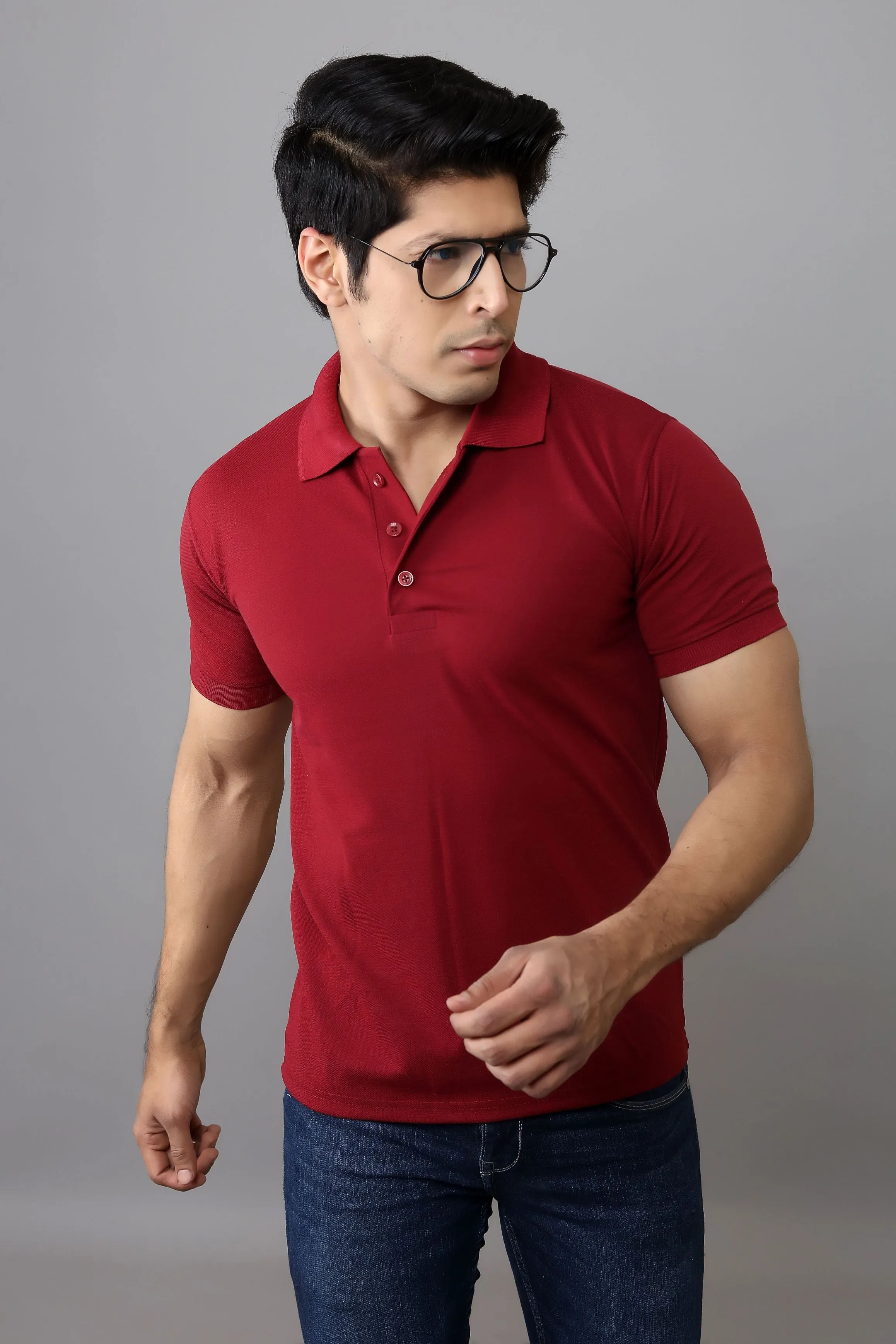 Polo T Shirts - Men Mehroon Solid Polo Collar T-shirt