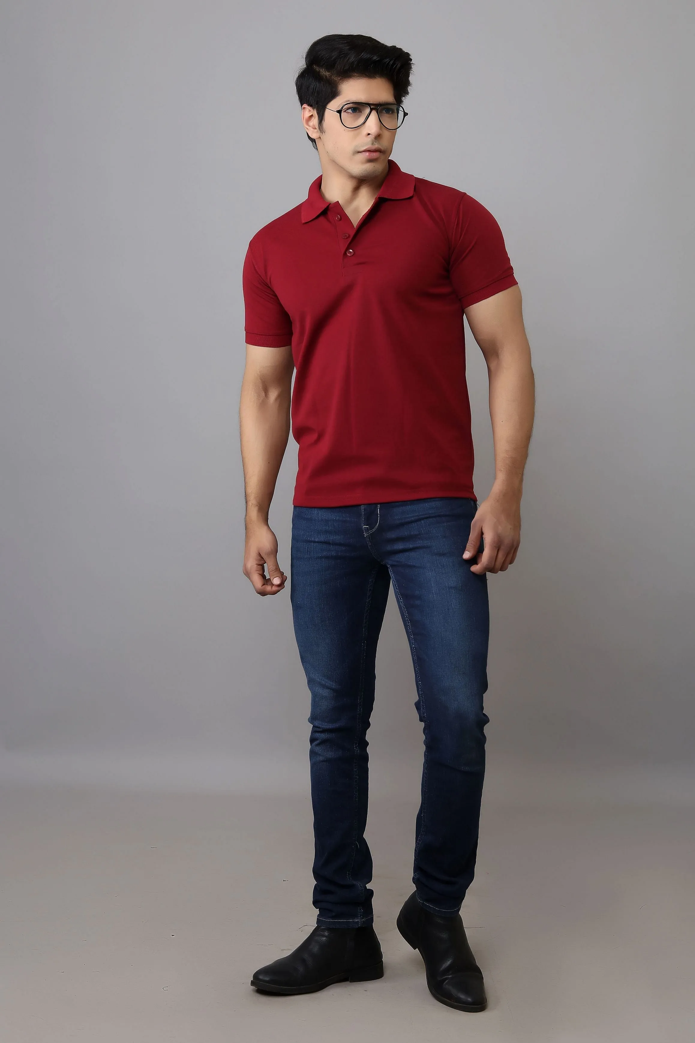 Polo T Shirts - Men Mehroon Solid Polo Collar T-shirt