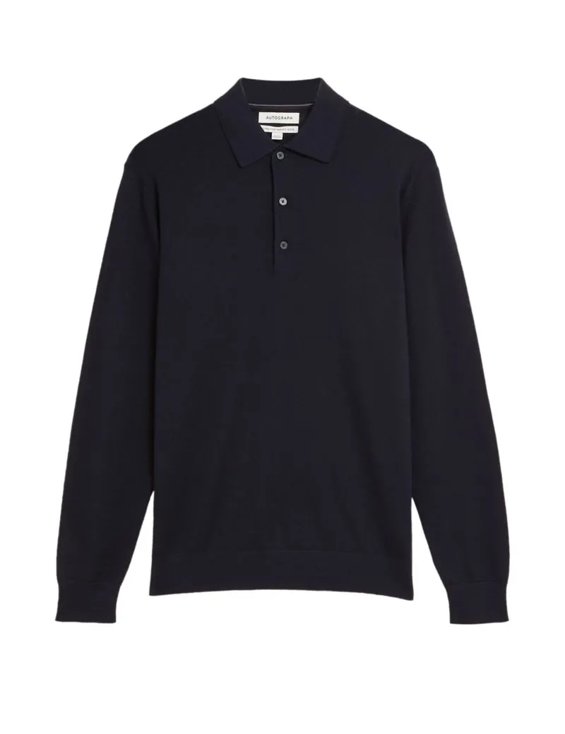 Pure Extra Fine Merino Wool Knitted Polo Shirt