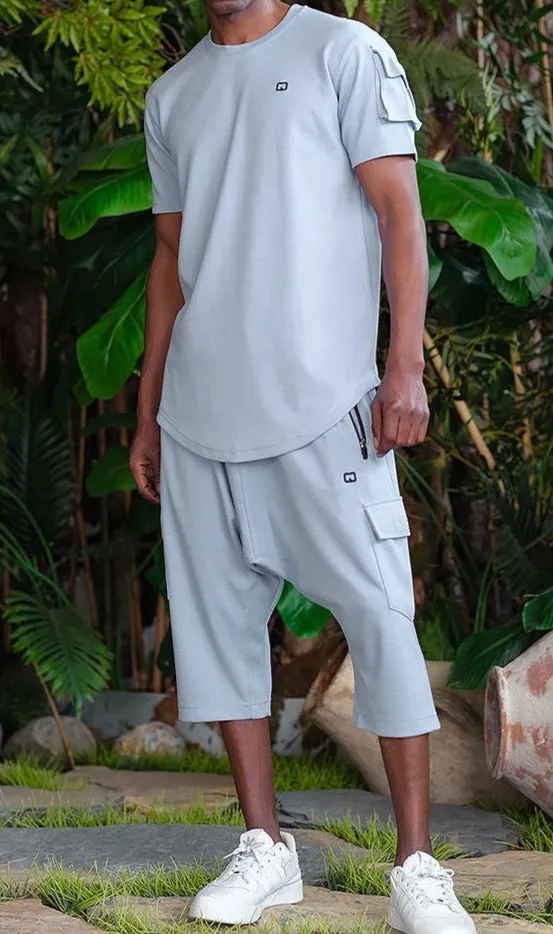 QL IGO Relaxed Cargo Shorts and T-Shirt Set in Sky Blue