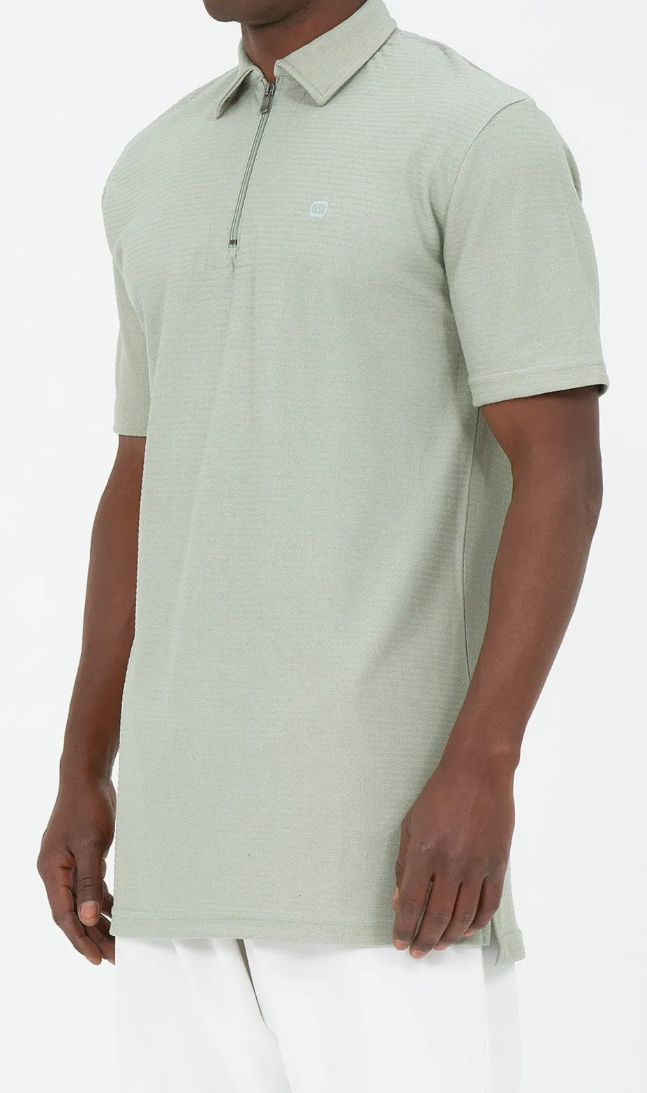 QL Relaxed Polo Zip Up S24 in Almond Green