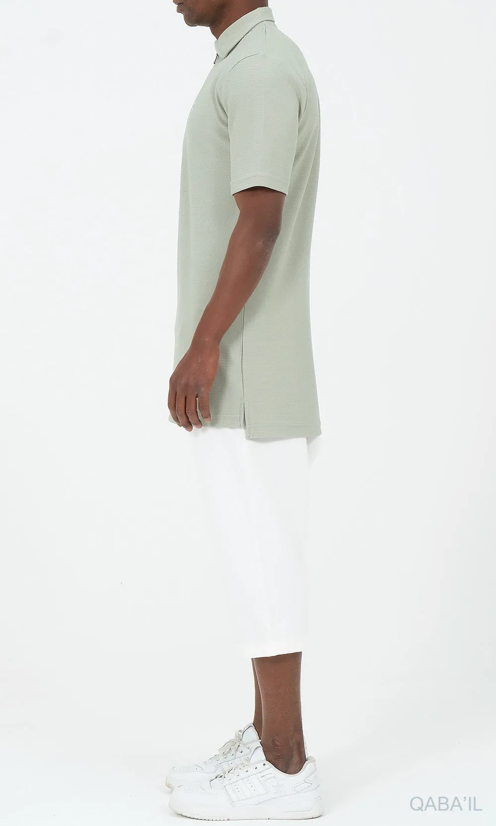 QL Relaxed Polo Zip Up S24 in Almond Green