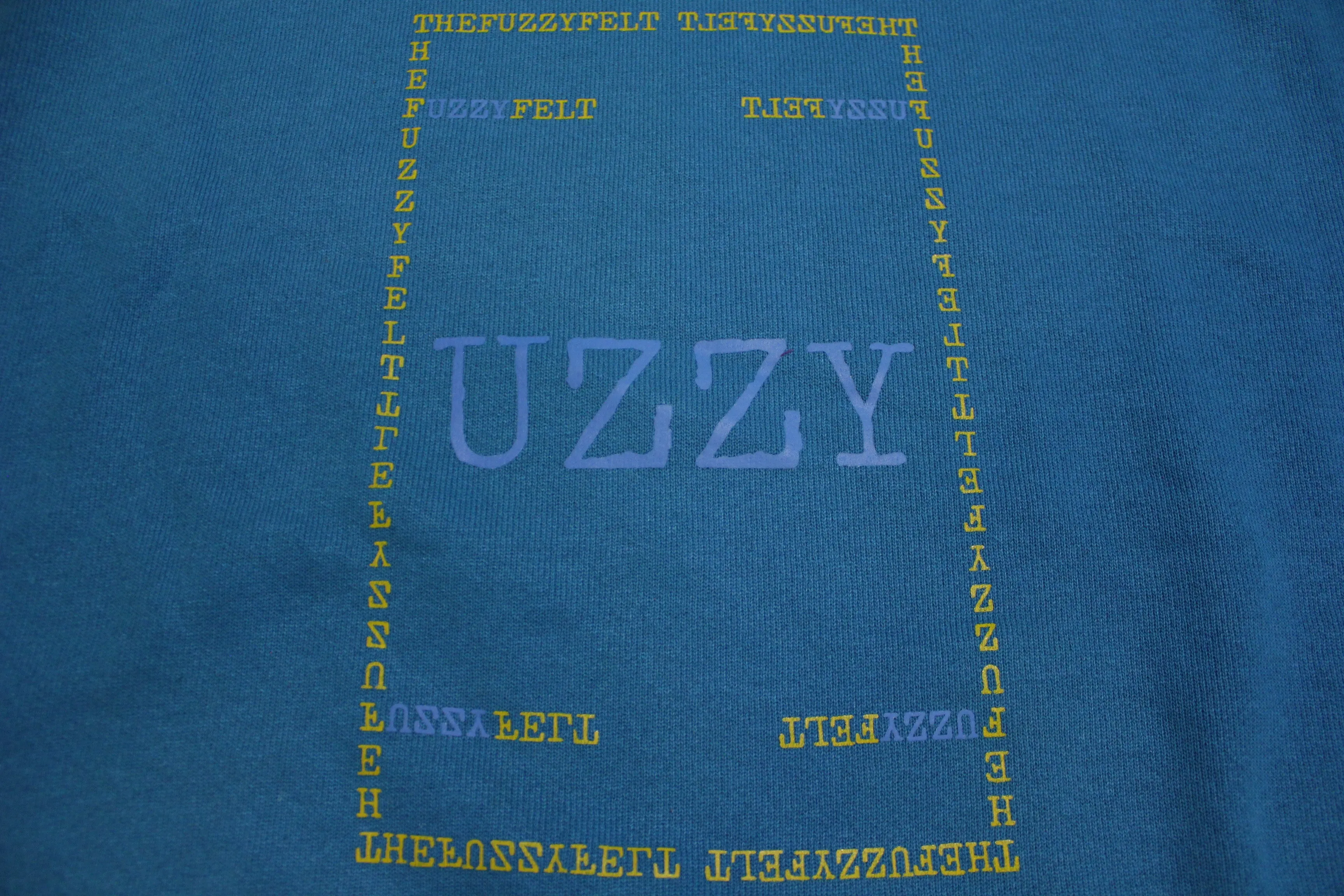 "UZZY" Fuzzy Felt Custom Hand Printed Logo On Authentic Vintage Sweatshirt