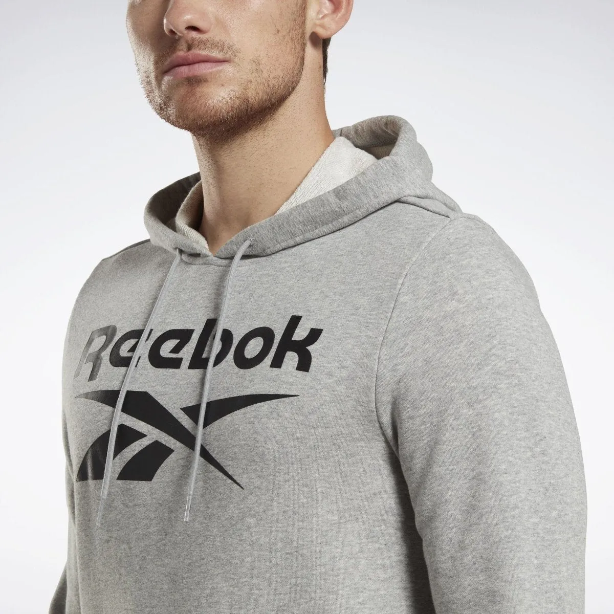 REEBOK MEN'S IDENTITY FRENCH TERRY VECTOR PULLOVER GREY HOODIE