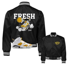 Retro 6 Yellow Ochre Satin Jacket - Fly Kicks - Black