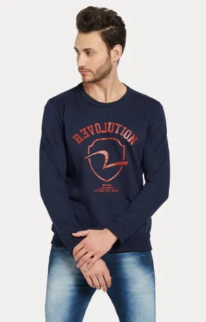 Spykar Blue Printed Slim Fit Sweatshirt For Men