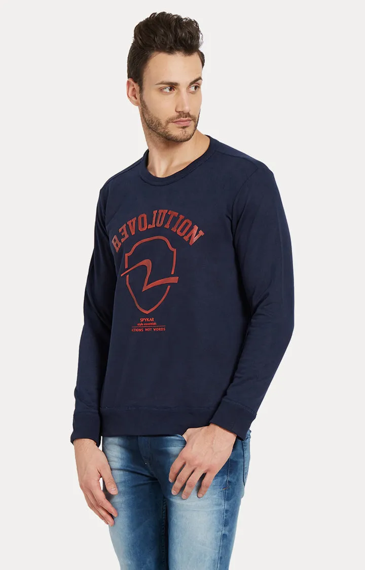 Spykar Blue Printed Slim Fit Sweatshirt For Men