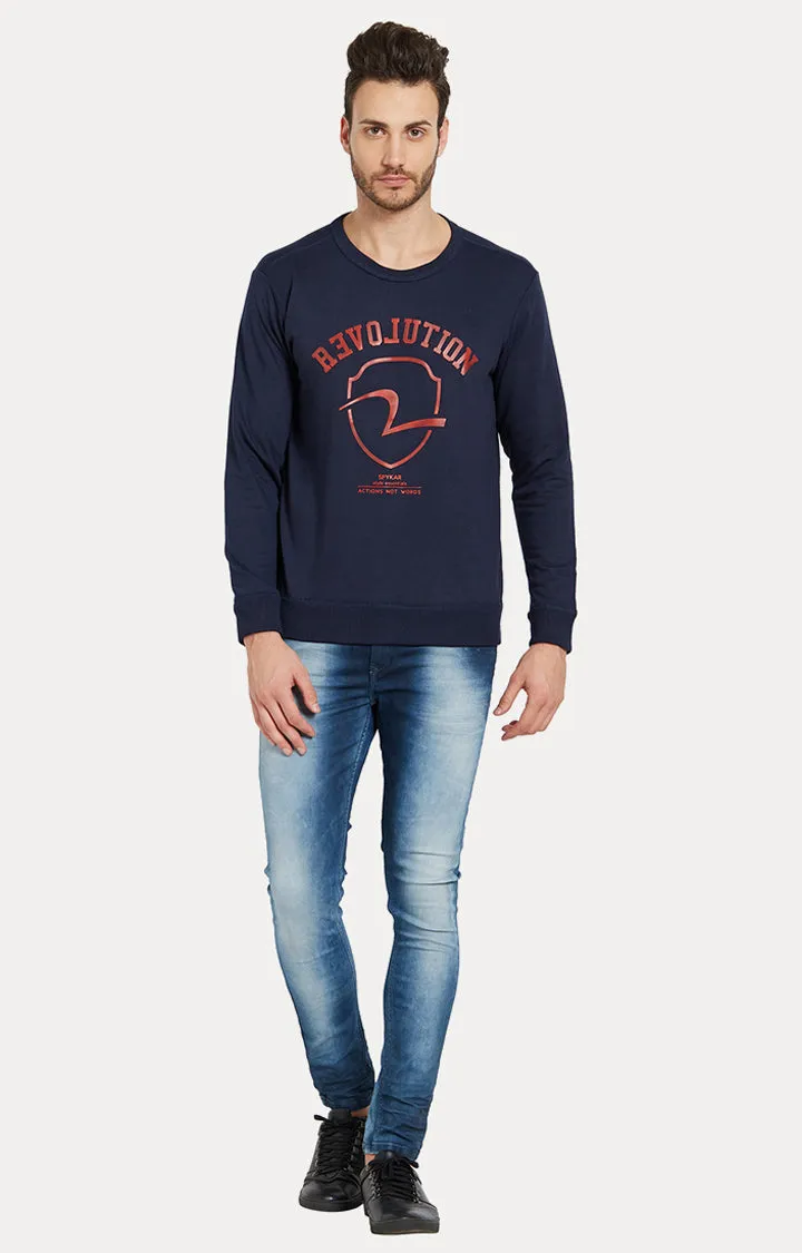 Spykar Blue Printed Slim Fit Sweatshirt For Men