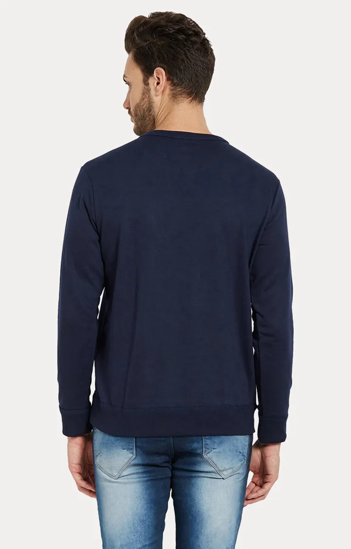 Spykar Blue Printed Slim Fit Sweatshirt For Men