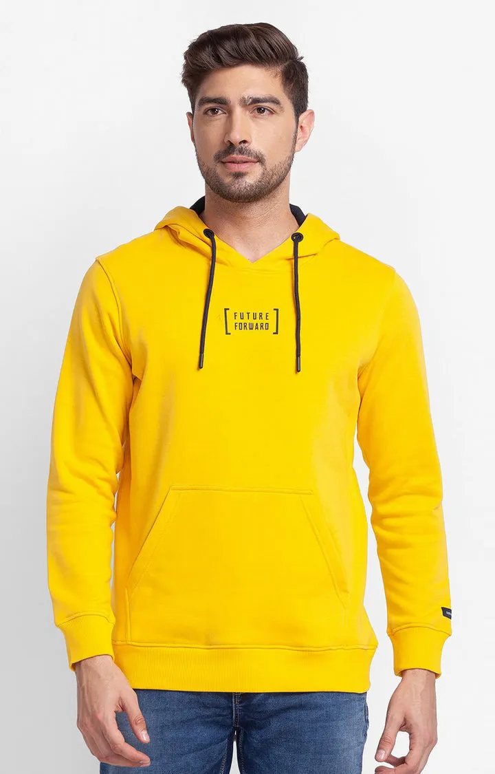 Spykar Chrome Yellow Cotton Full Sleeve Hooded Sweatshirt For Men